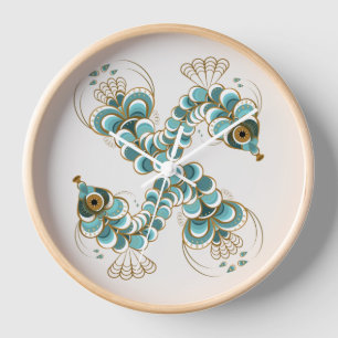 Chimera - Peacock Seahorse Wood Framed Clock