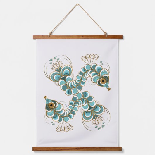 Chimera - Peacock Seahorse Wood Topped Tapestry Hangend Wandkleed (Voorkant)