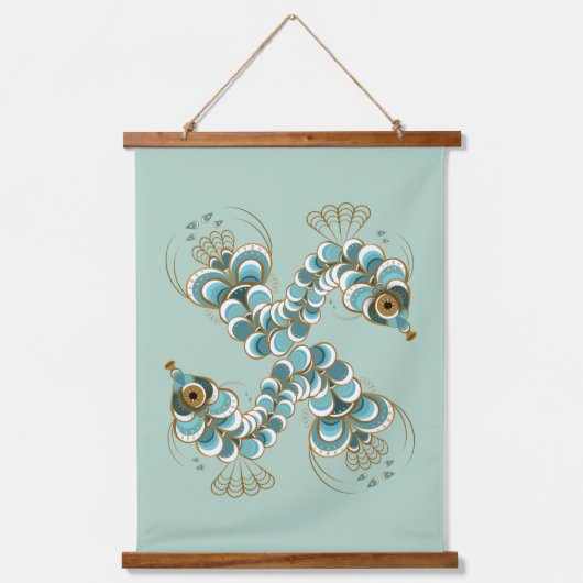 Chimera - Peacock Seahorse Wood Topped Tapestry Hangend Wandkleed (Voorkant)