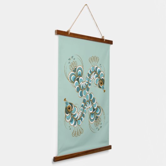 Chimera - Peacock Seahorse Wood Topped Tapestry Hangend Wandkleed (Gebogen)