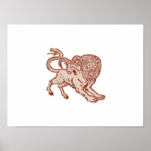 Chimera Pouncing Etching Poster