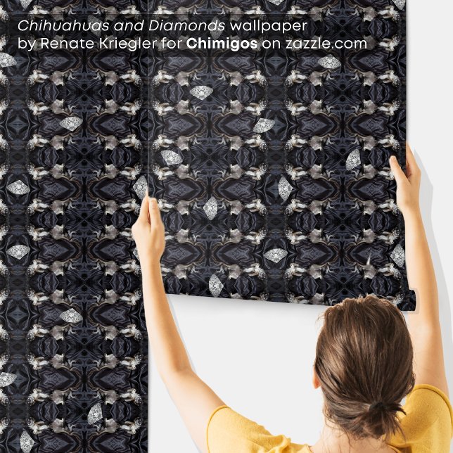 Chimigos - Chihuahuas en Diamanten Behang (Chihuahuas and Diamonds Art Deco style wallpaper by Renate Kriegler for Chimigos.)