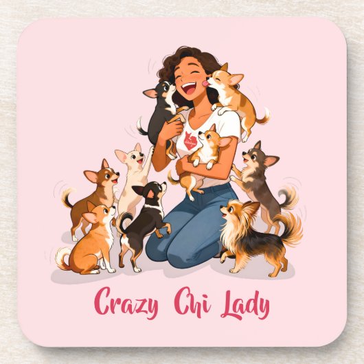 Chimigos - Crazy Chi Lady - Chihuahua  Bier Onderzetter (Voorkant)