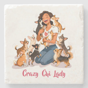 Chimigos - Crazy Chi Lady - Chihuahua Stenen Onderzetter