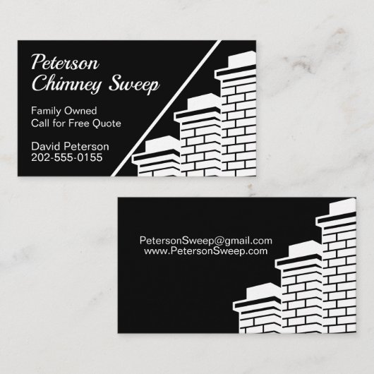 Chimney Sweep Cleaning Black White Visitekaartje (Voorkant / Achterkant)