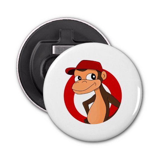 Chimp cartoon flesopener button flesopener (Voorkant)