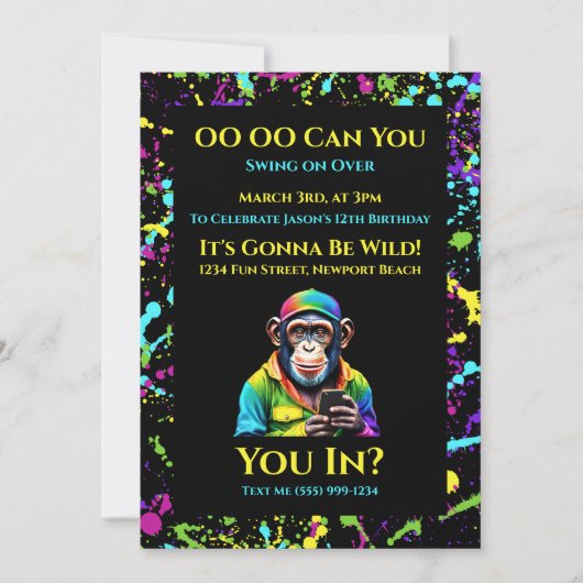 Chimp Chat-kleurrijke chimpansee met telefoon- Kaart (Voorkant)