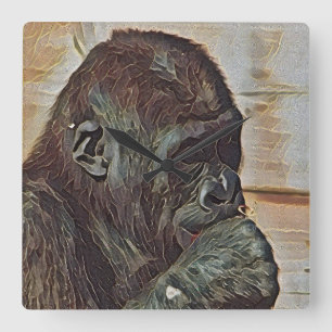 CHIMP-KUNST VIERKANTE KLOK