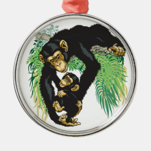 chimp met baby metalen ornament