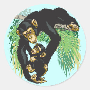 chimp met baby ronde sticker