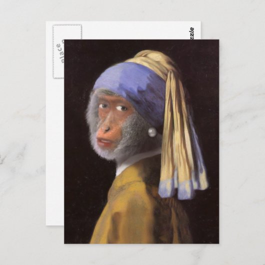 Chimp met de parel briefkaart (Voorkant / Achterkant)