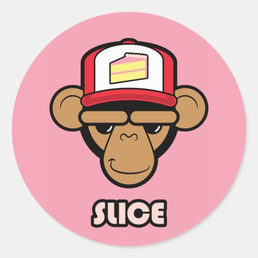 Chimp met een taart pet ronde sticker (Voorkant)