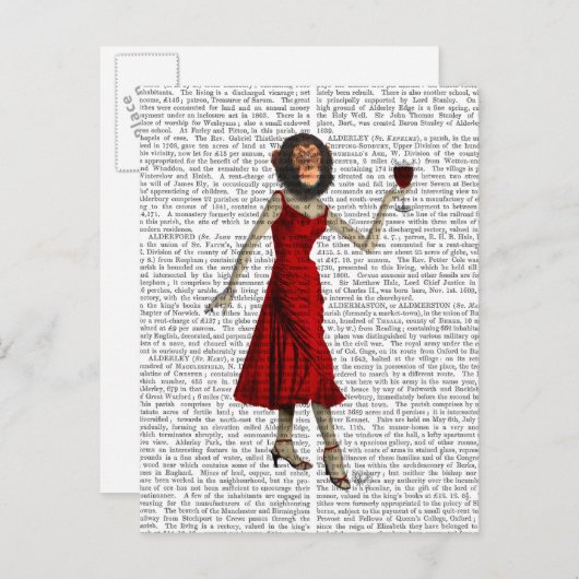 Chimp met wijn briefkaart (Voorkant / Achterkant)