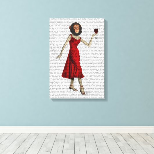 Chimp met wijn canvas afdruk (Insitu (Houten vloer))