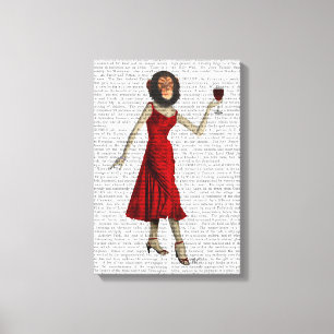 Chimp met wijn canvas afdruk