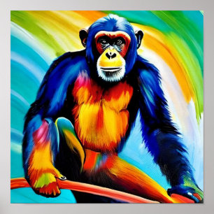 Chimp Painting   Kleurrijke regenboogchimpansee Poster