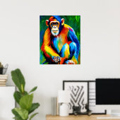 Chimp Painting | Startdecoratie, kleurrijke regenb Poster (Thuiskantoor)