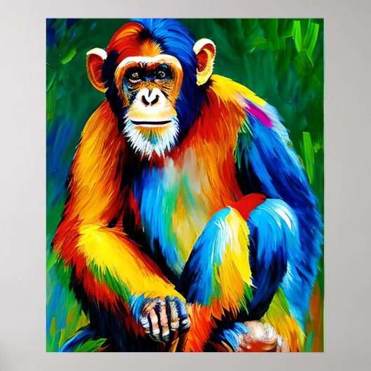 Chimp Painting | Startdecoratie, kleurrijke regenb Poster (Voorkant)