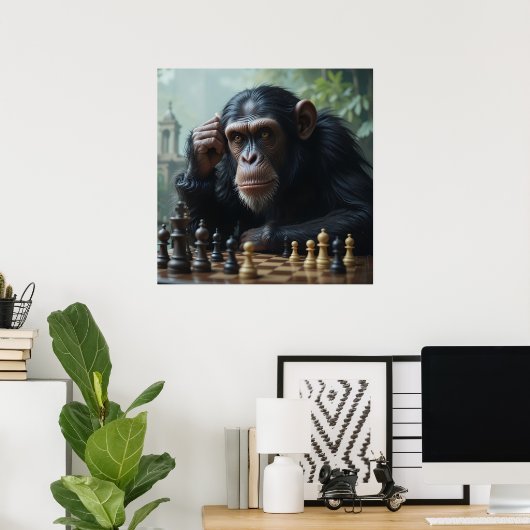 Chimp schaakspel Poster (Thuiskantoor)
