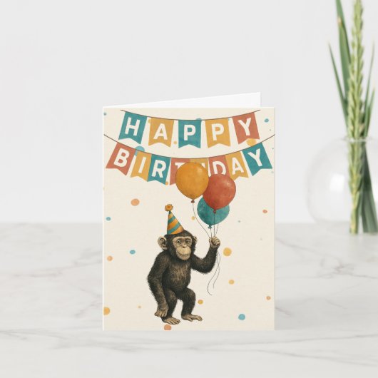 Chimp Verjaardag Kaart – Fun Party Animal (Voorkant)
