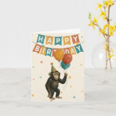 Chimp Verjaardag Kaart – Fun Party Animal (Gele Bloem)