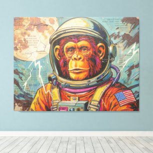 CHIMPANSEE-ASTRONAUT KOMT HUIS-3 CANVAS AFDRUK