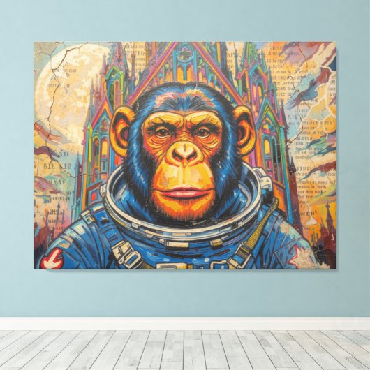 CHIMPANSEE-ASTRONAUT KOMT HUIS-4 CANVAS AFDRUK (Insitu (Houten vloer))