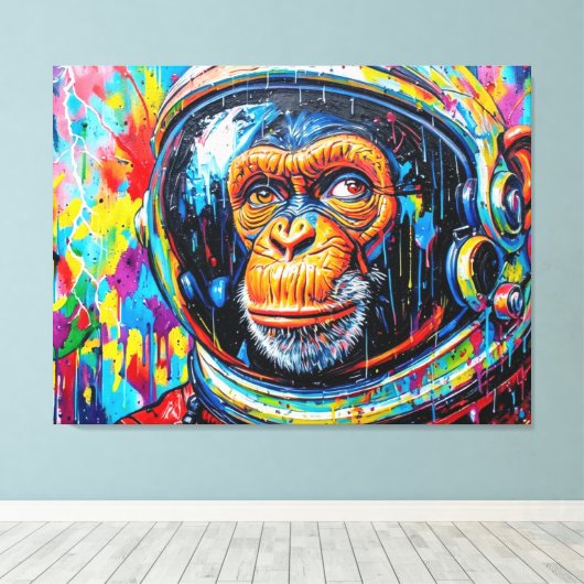 CHIMPANSEE-ASTRONAUT KOMT NAAR HUIS-10 CANVAS AFDRUK (Insitu (Houten vloer))