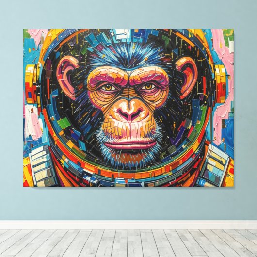 CHIMPANSEE-ASTRONAUT KOMT NAAR HUIS-12 CANVAS AFDRUK (Insitu (Houten vloer))