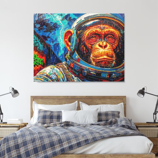 CHIMPANSEE-ASTRONAUT KOMT NAAR HUIS-3 CANVAS AFDRUK (Insitu (Slaapkamer))