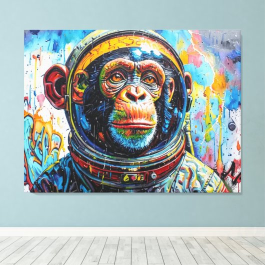 CHIMPANSEE-ASTRONAUT KOMT NAAR HUIS-9 CANVAS AFDRUK (Insitu (Houten vloer))