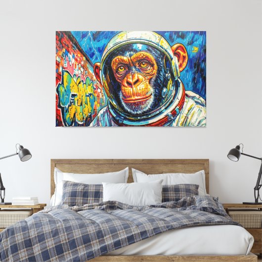 CHIMPANSEE-ASTRONAUT KOMT NAAR HUIS CANVAS AFDRUK (Insitu (Slaapkamer))