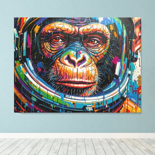 CHIMPANSEE-ASTRONAUT KOMT THUIS-11 CANVAS AFDRUK (Insitu (Houten vloer))