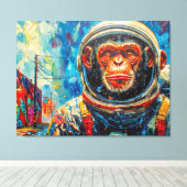 CHIMPANSEE-ASTRONAUT KOMT THUIS-6 CANVAS AFDRUK (Insitu (Houten vloer))