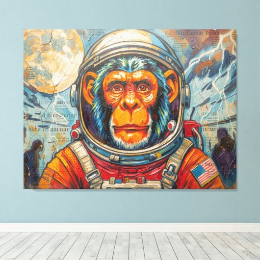 CHIMPANSEE ASTRONAUT-TERUG NAAR HUIS CANVAS AFDRUK (Insitu (Houten vloer))