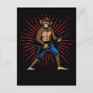 Chimpansee die elektrische gitaarmuziek speelt briefkaart