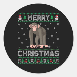 Chimpansee Dierlijke Mannen Vrouwen Kinder Lelijke Ronde Sticker