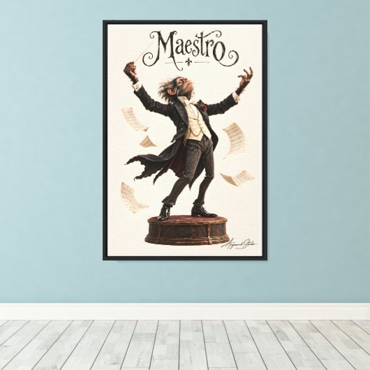 Chimpansee Dirigent Canvas Afdruk (Insitu (Houten vloer))