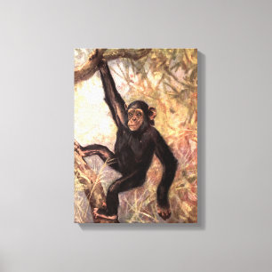 Chimpansee door CE Swan, Vintage Wilde Jungle Dier Canvas Afdruk