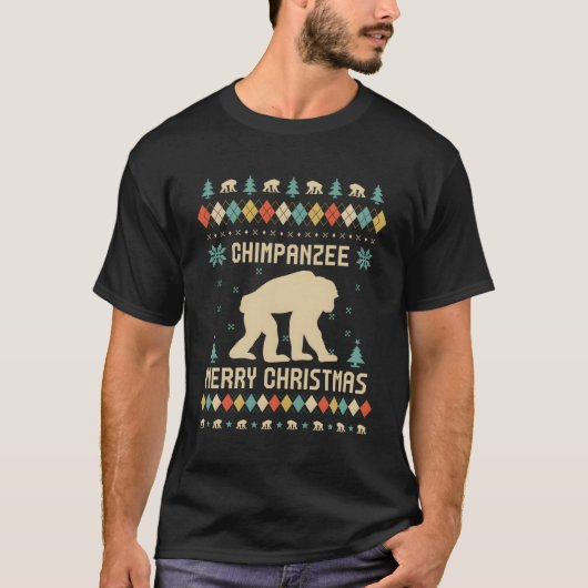 Chimpansee Funny Ugly Sweater  Retro voor CH T-shirt (Voorkant)