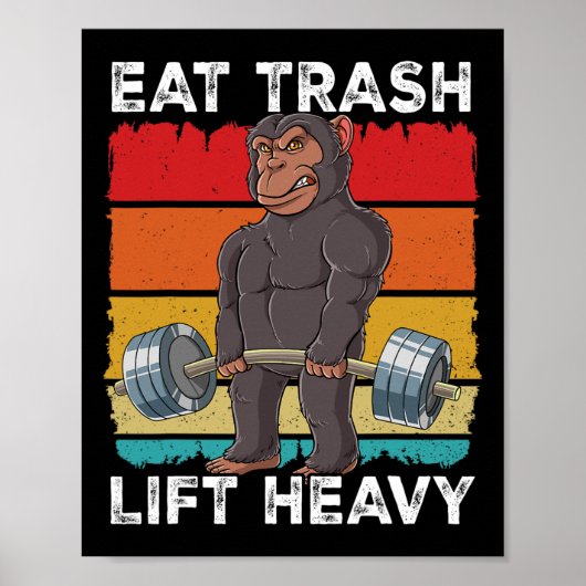 Chimpansee Gym Gewichtstraining Eet Trash Lift Hea Poster (Voorkant)
