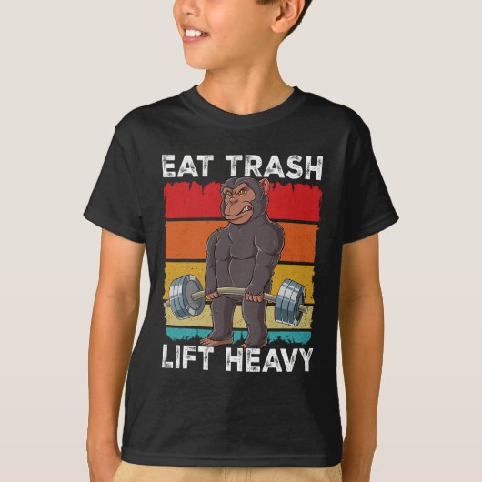 Chimpansee Gym Gewichtstraining Eet Trash Lift Hea T-shirt (Voorkant)