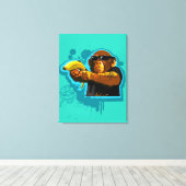 Chimpansee Holding a Banana Canvas Afdruk (Insitu (Houten vloer))