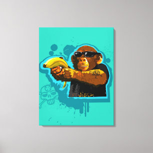Chimpansee Holding a Banana Canvas Afdruk