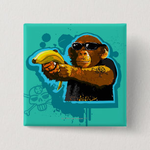 Chimpansee Holding a Banana Vierkante Button 5,1 Cm