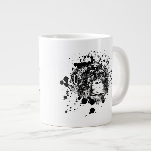 Chimpansee in Zwarte Splash Grote Koffiekop (Voorkant rechts)