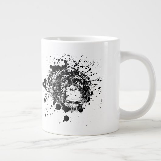 Chimpansee in Zwarte Splash Grote Koffiekop (Rechts)