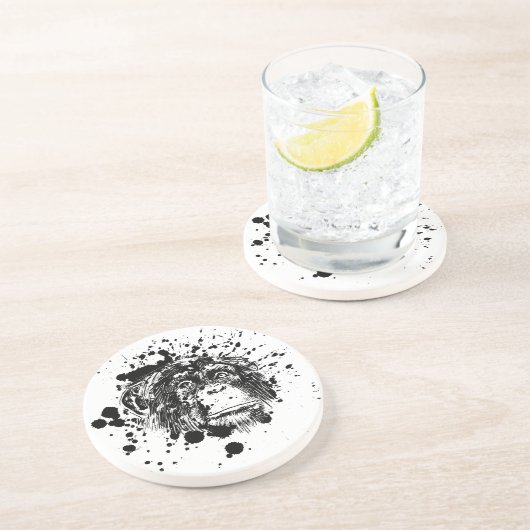 Chimpansee in Zwarte Splash Zandsteen Onderzetter (Zijkant)