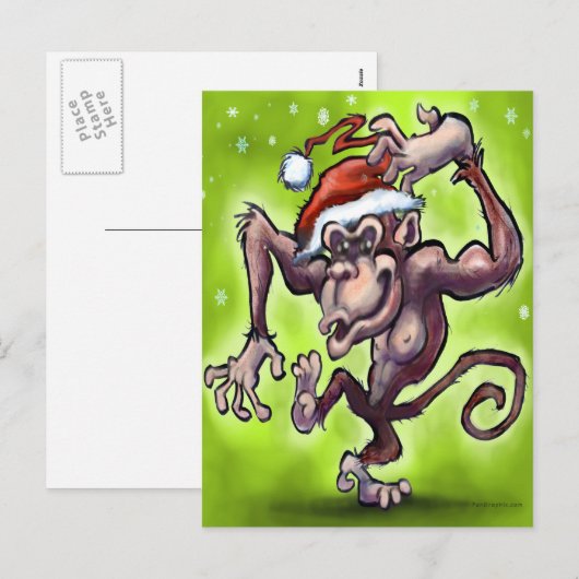Chimpansee Kerstmis Feestdagenkaart (Voorkant / Achterkant)