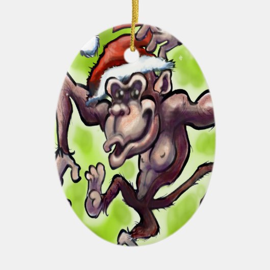 Chimpansee Kerstmis Keramisch Ornament (Voorkant)